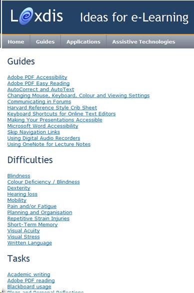 Guides page on LexDis